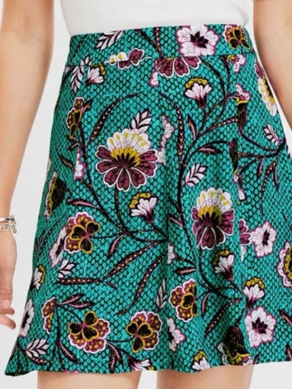 LOFT Teal Floral A-Line Skirt